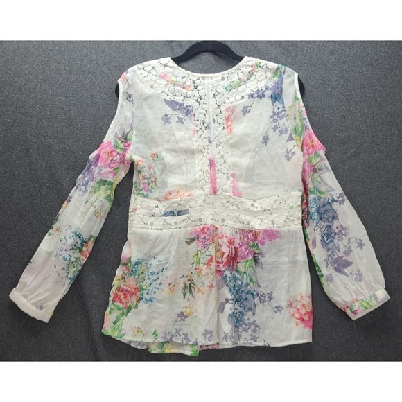 Cyrena M Cold Shoulder Light Top Fairy Beach Coastal Floral - Picture 9 of 11